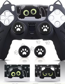 Cute Cat-Ear Controller Skin Set, Silicone Controller Cover for PS5 Wireless Grip, Comes with 2 Thumb Grips and 2 Cat Stickers