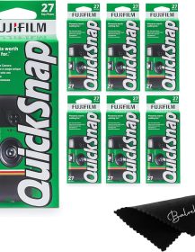 Fuji Film Quicksnap Flash Disposable Camera 400 Iso, 6 Pack, 35mm 27 Exp,with Balveli Coth, Fuji Film Disposable Camera Bulk, 6 Pack of Fuji Disposable Cameras.
